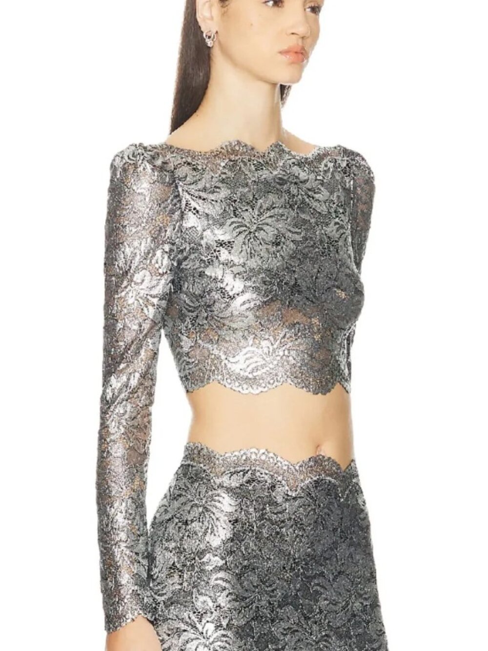 NWOT Rabanne Silver Metallic Lace Crop Top - XS (2)